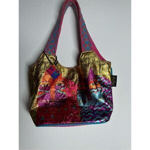 Laurel Burch Colorful Wild Cats Foil Medium Scoop Tote
